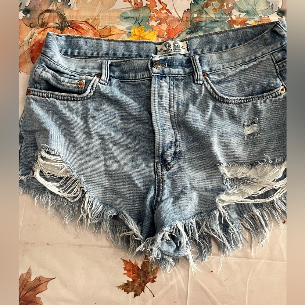 We The Free Light Blue Distressed Jean Shorts